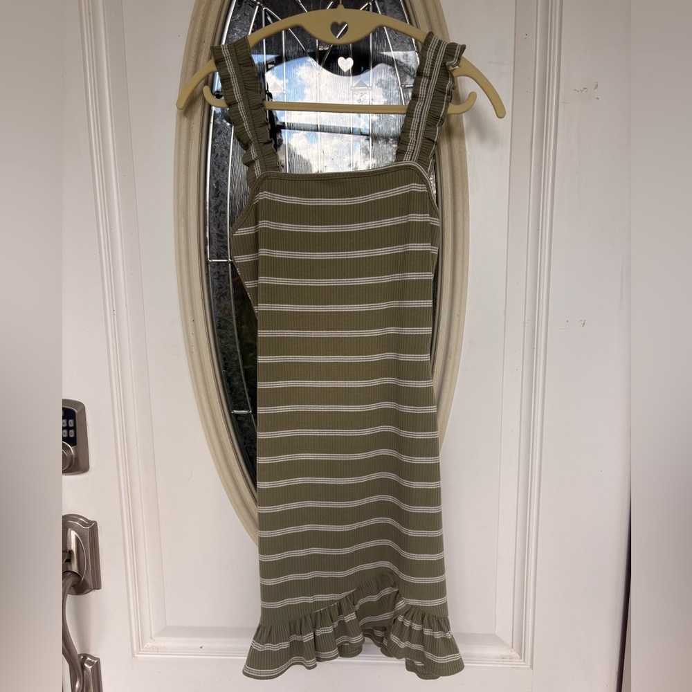 Le Lis Olive and White Striped Mini Dress